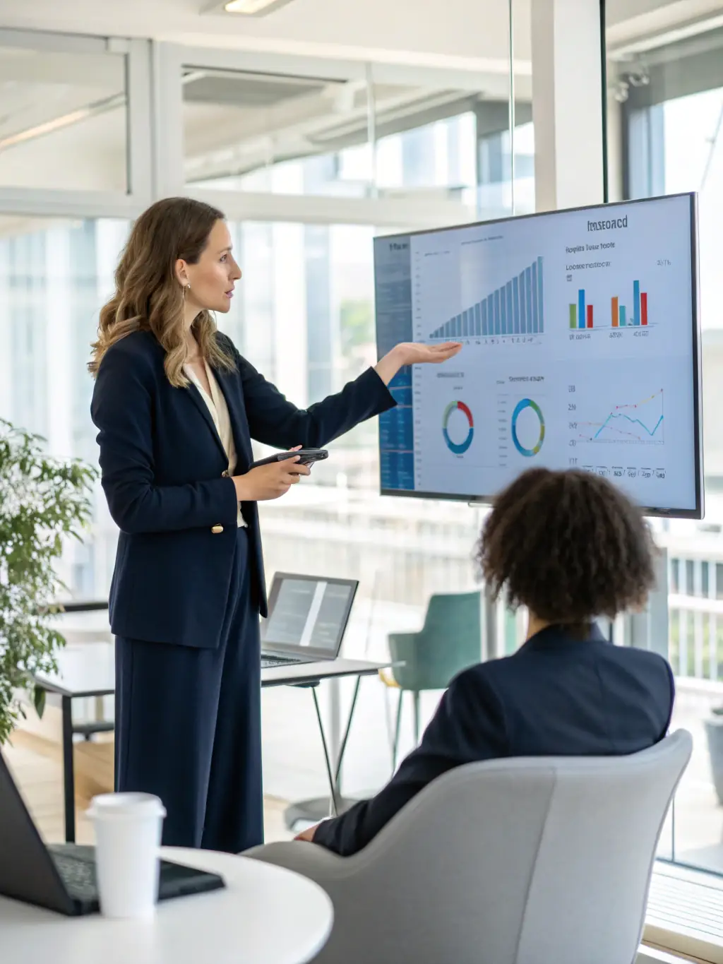 A consultant presenting financial data and insights to a client, demonstrating Bizzuconnect's expertise in financial consulting and investment strategies.